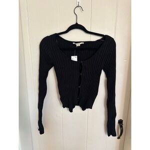 Kimchi Blue Urban Outfitters Black Ribbed Knit Button Front Cardigan Top Medium